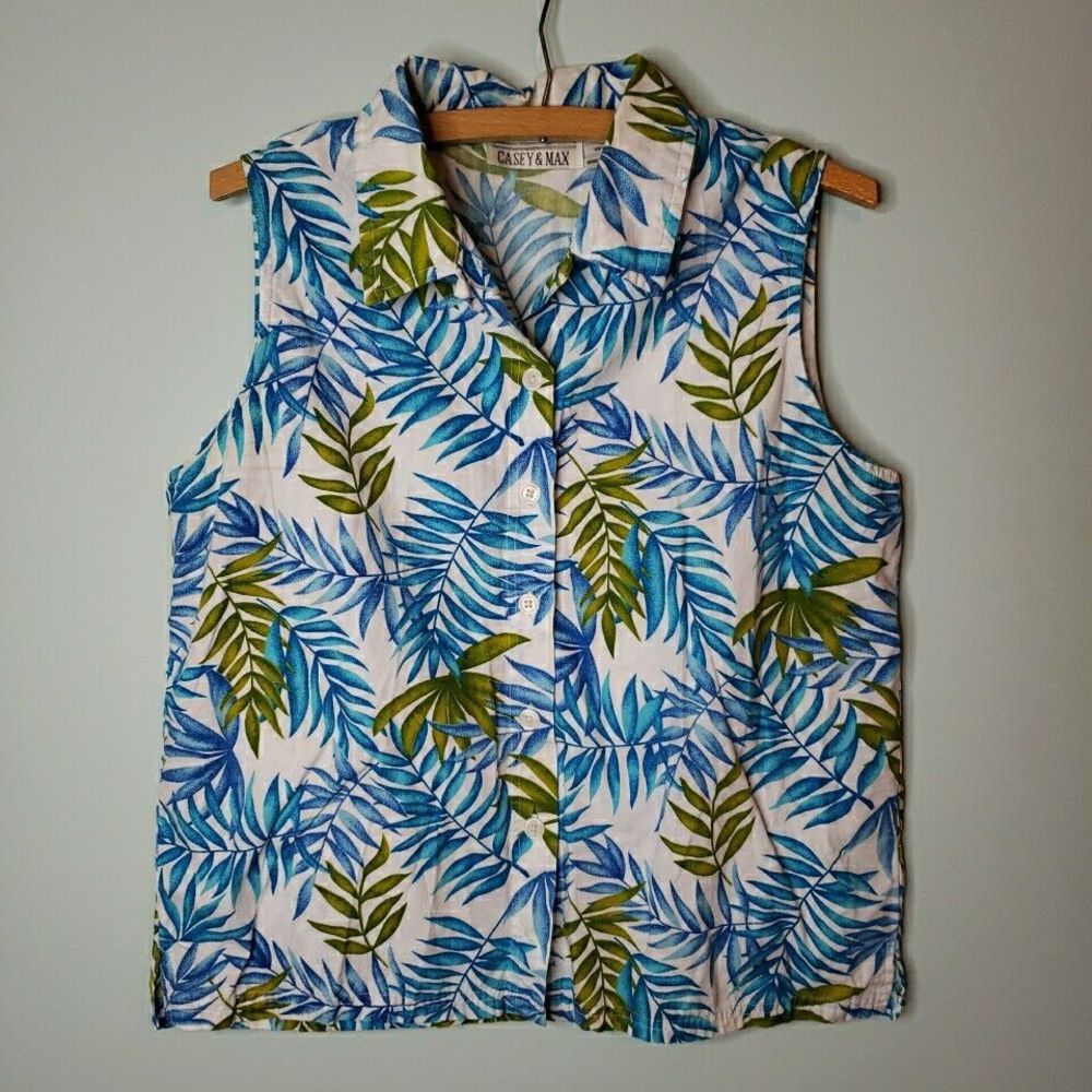 Womens Sleeveless Hawaiian Shirt Resort Cruise Top Y2k Sz Medium by Casey & Max